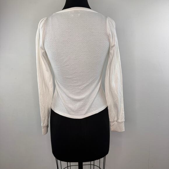 Faherty Off White Organic Cotton Antibes Pointelle Textured Top Egret XS X-Small - Picture 6 of 10
